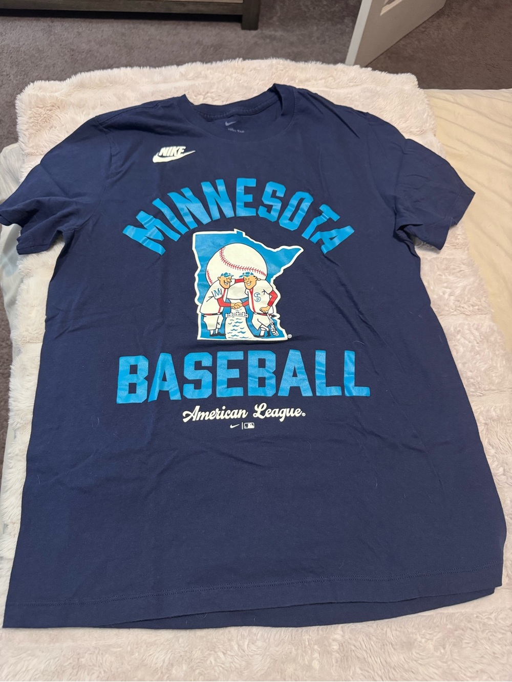 Nike Navy Minnesota Twins Baseball Graphic Tee with Bright Blue Logo